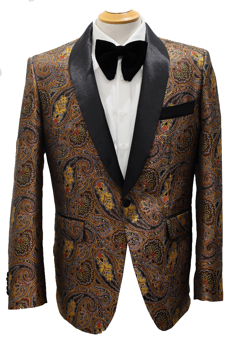 ORANGE BLACK PAISLEY TUXEDO JACKET_