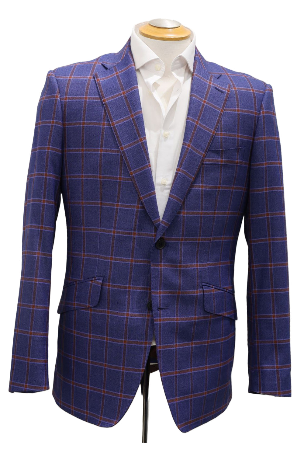 Red Window Pane on Mid Blue Wool Linen Silk Jacket
