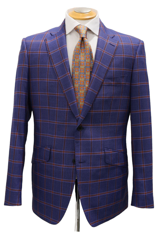 Red Window Pane on Navy Italian Wool Jacket