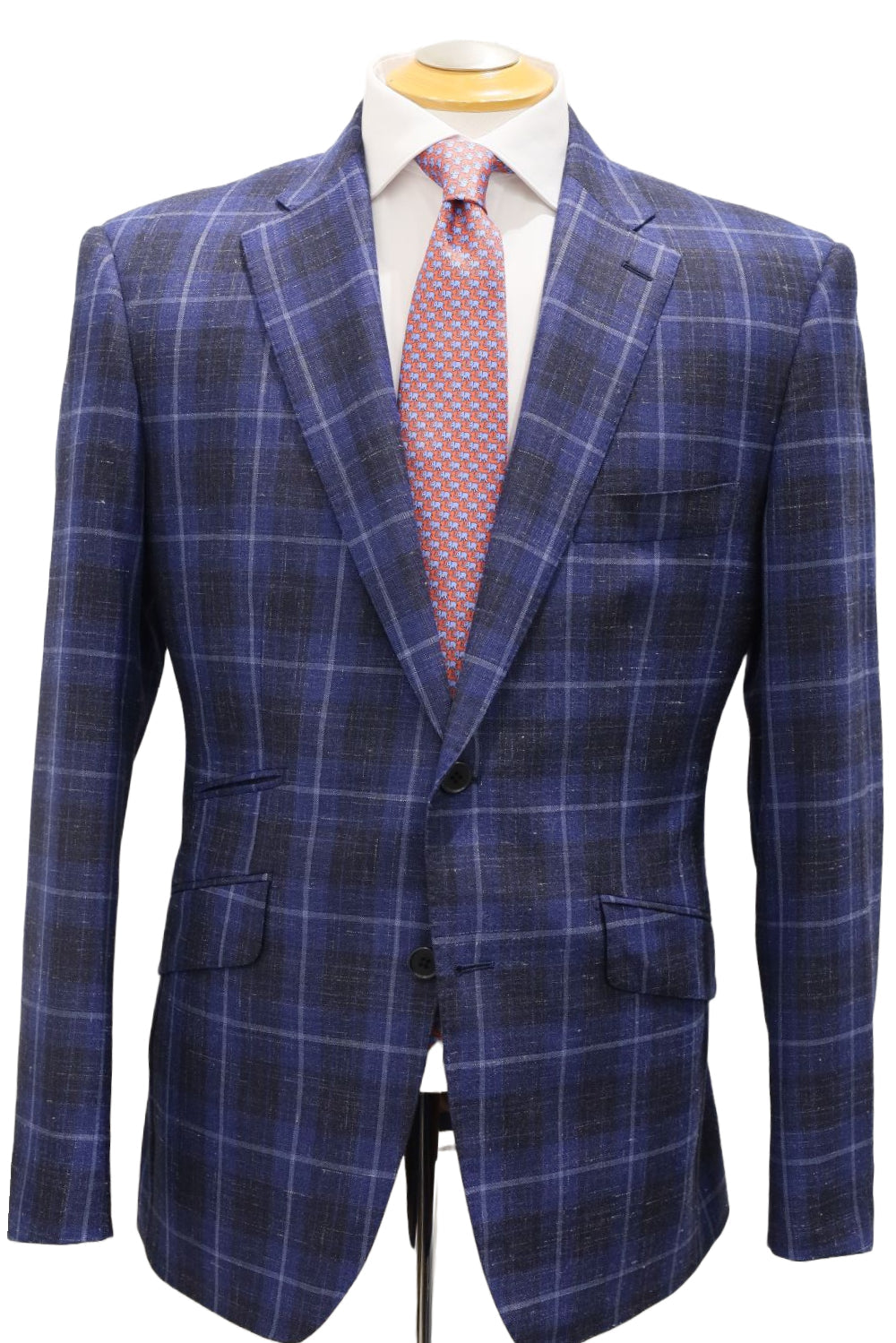 Sky Windowpane on Navy Wool Jacket