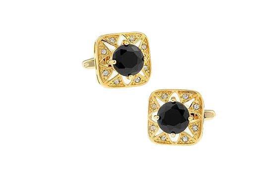 Black Crystal & Gold Filigree Metal Cufflinks - Just White Shirts