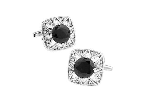 Black Crystal Silver Filigree Metal Cufflinks - Just White Shirts