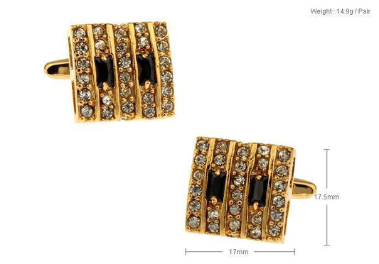 Gold Square Metal Cufflinks with Crystal - Just White Shirts