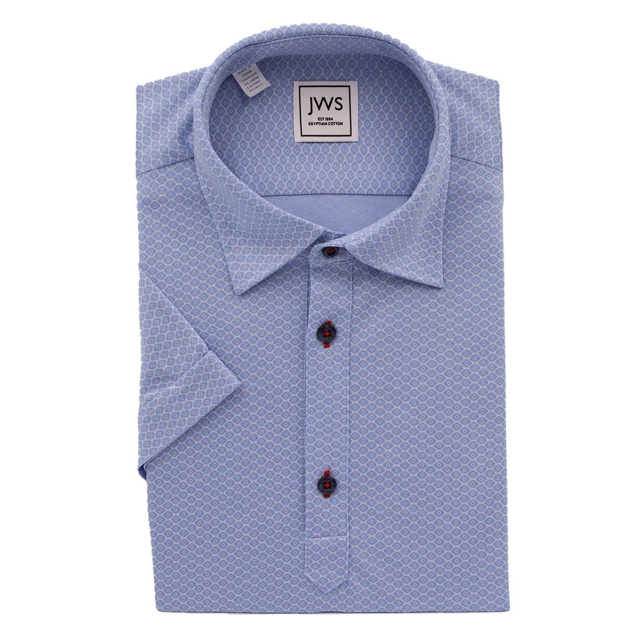 Mid Blue on White Oval Jacquard Knit Polo Shirt - Just White Shirts