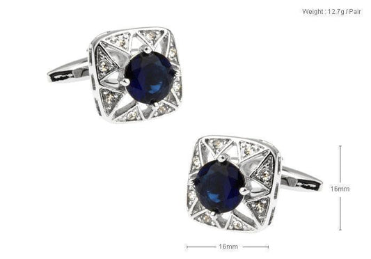 Navy Crystal Silver Filigree Metal Cufflinks - Just White Shirts