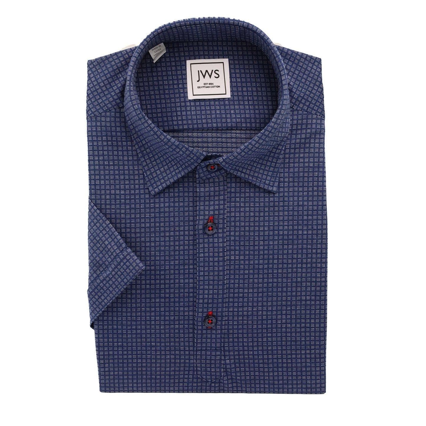 Navy Squares Dobby Knit Polo Shirt - Just White Shirts