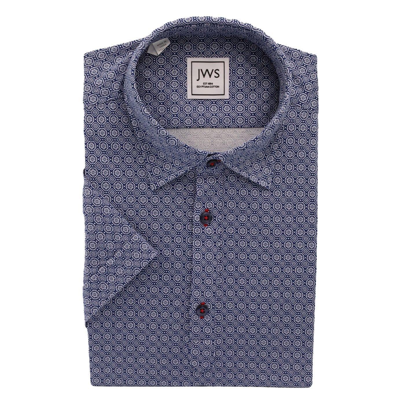 Printed Navy on White Medallion Knit Pique Polo Shirt - Just White Shirts