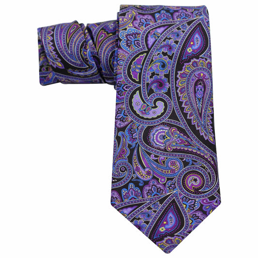 PURPLE ON BLACK PAISLEY SILK TIE - Just White Shirts