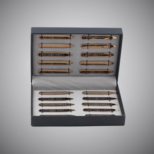 Rose Gold Chrome Finish Stainless Steel 20 Piece Collar Stay Box Set - Just White Shirts