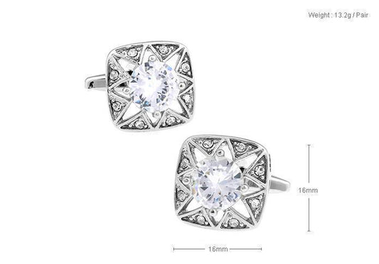 White Crystal Silver Filigree Metal Cufflinks - Just White Shirts