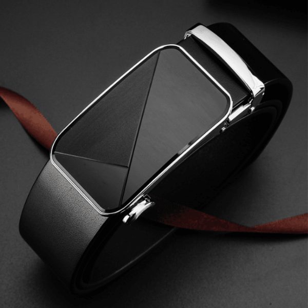 Matt Black Leather Ratchet Style Dress Belt