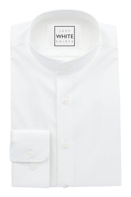 White Egyptian Cotton Non Iron Dress Shirt, Mandarin Collar and Adjustable Button Cuffs