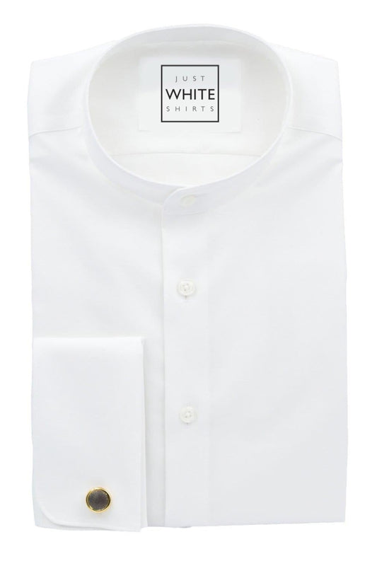 White Egyptian Cotton Non Iron Dress Shirt, Mandarin Collar and French Cuffs