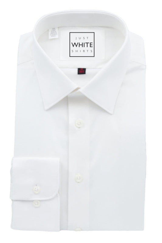 White Egyptian Cotton Non Iron Dress Shirt, Modified Collar and Adjustable Button Cuffs