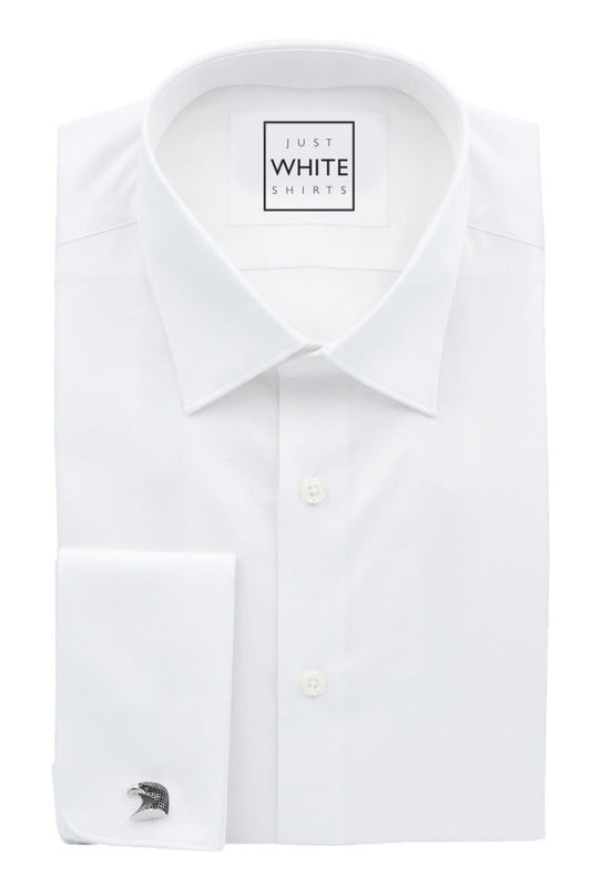 White Egyptian Cotton Non Iron Dress Shirt, Modified Collar and French Cuffs