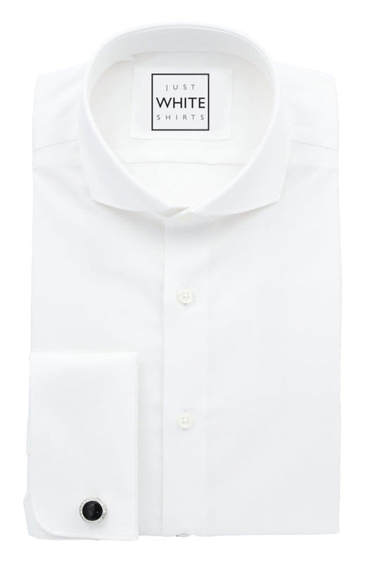 White Egyptian Cotton Non Iron Dress Shirt, Spread Collar and French Cuffs