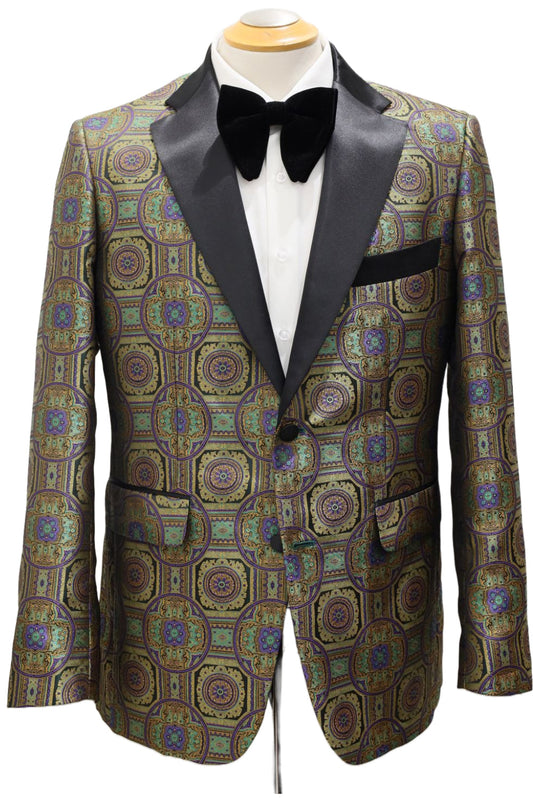 Lime Green Bronze Medallion Tuxedo Jacket