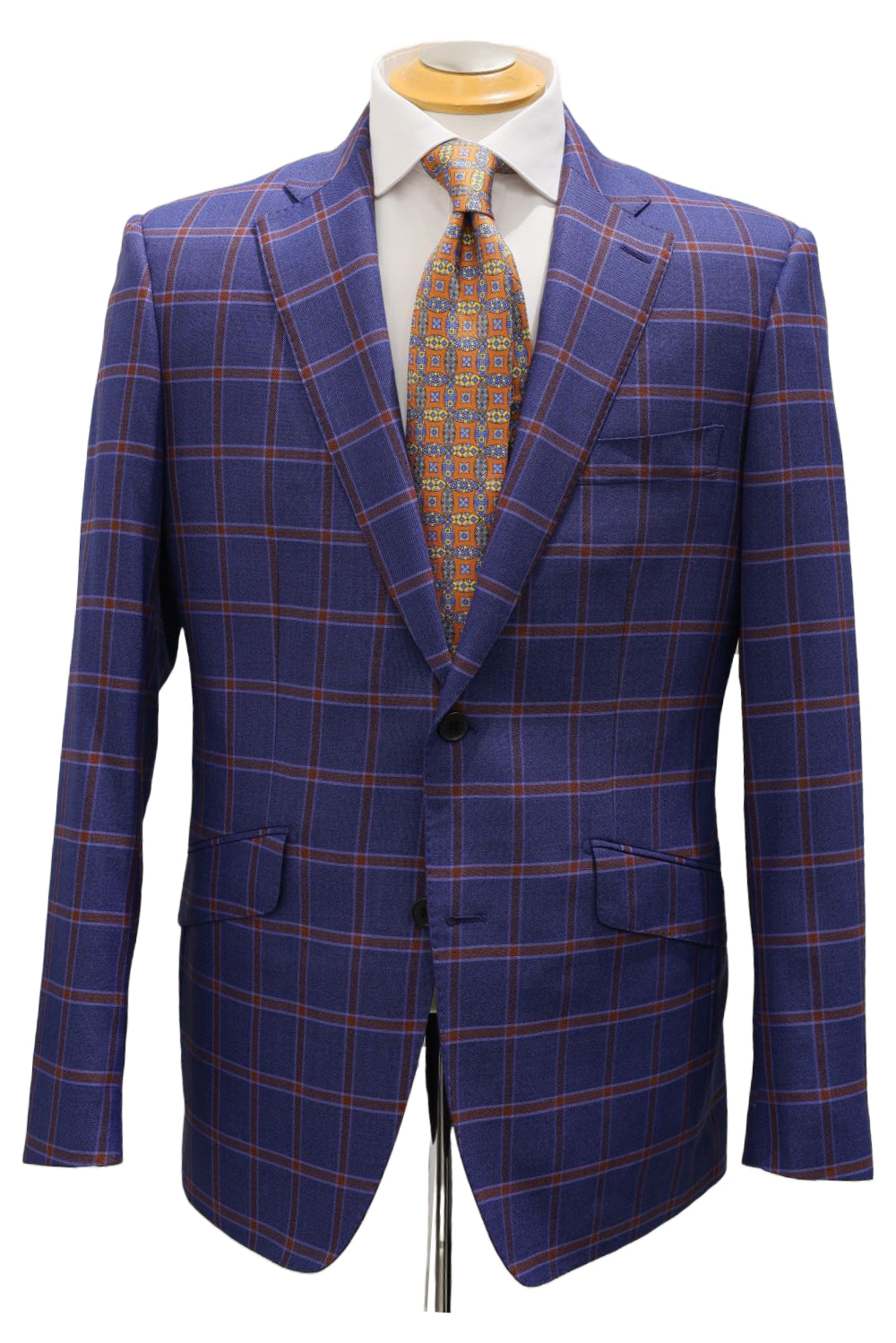 Red Window Pane on Navy Italian Wool Jacket