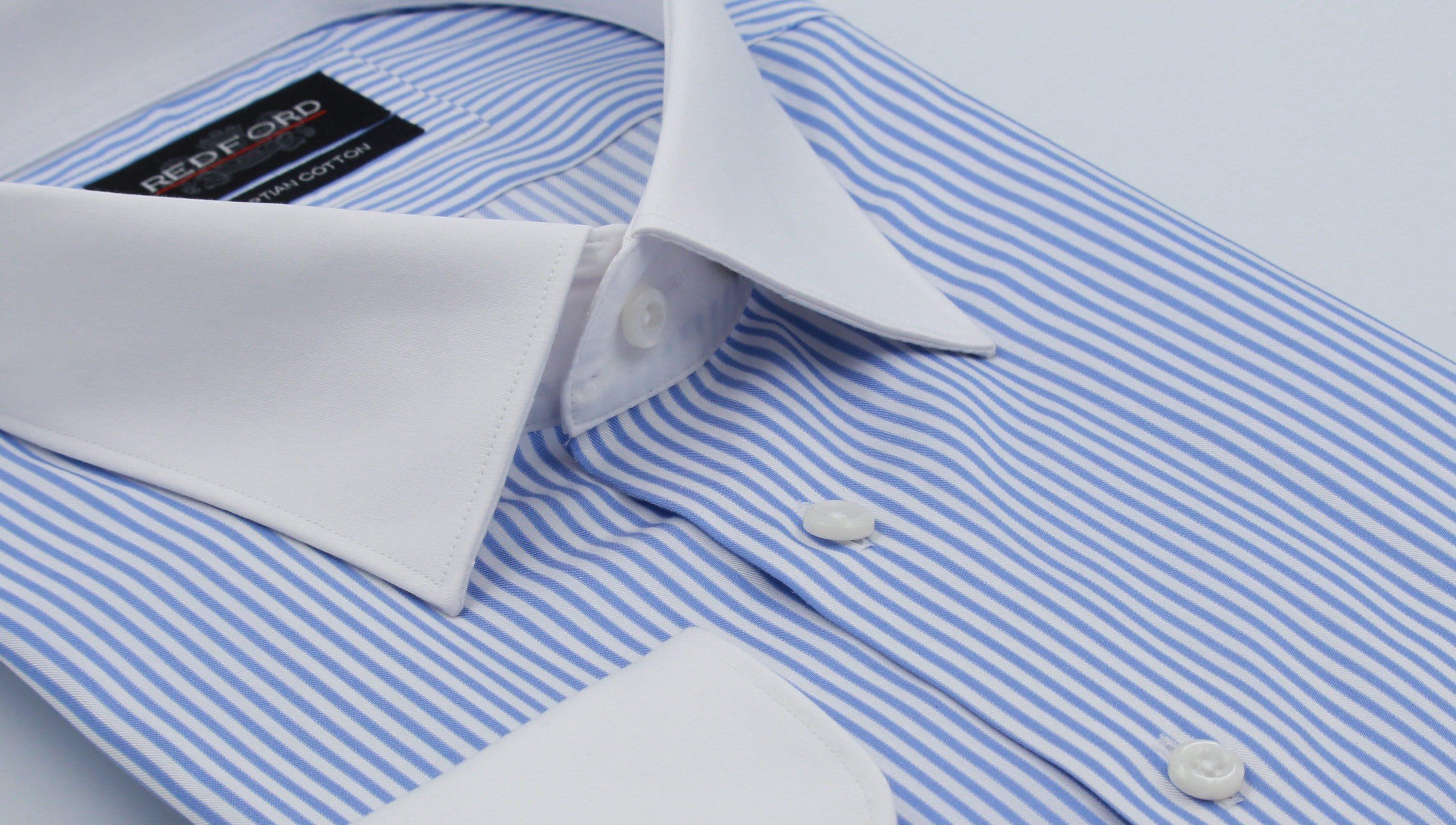 White collar blue striped dress outlet shirt