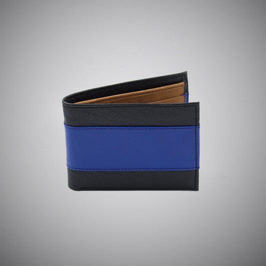 Black And Blue Striped Calf Leather Wallet With Tan Suede Interior - Just White Shirts