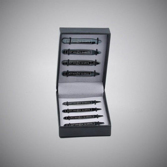 Black Chrome Finish Stainless Steel 8 Piece Collar Stay Box Set - Just White Shirts