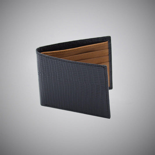 Black Lizard Skin Embossed Calf Leather Wallet With Tan Suede Interior - Just White Shirts
