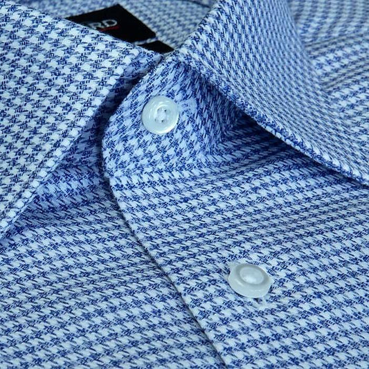 Blue Houndstooth Micro Check - Just White Shirts