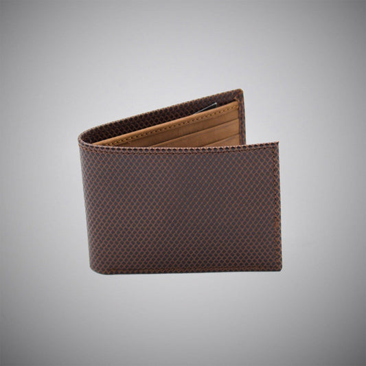 Brown Snake Skin Embossed Calf Leather Wallet With Tan Suede Interior - Just White Shirts