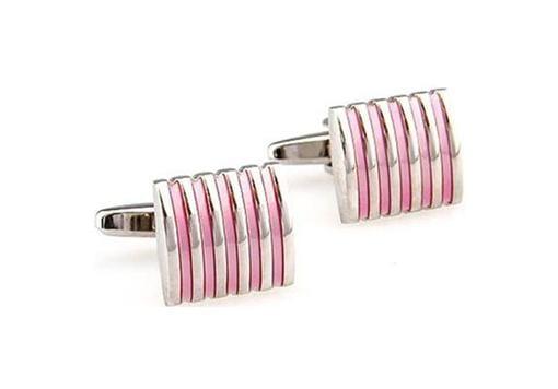 Curved Pink Enamel Stripe Cufflinks - Just White Shirts