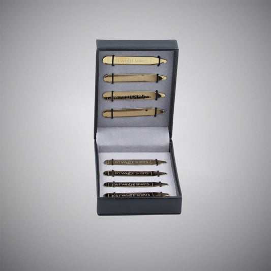 Gold Chrome Finish Stainless Steel 8 Piece Collar Stay Box Set - Just White Shirts