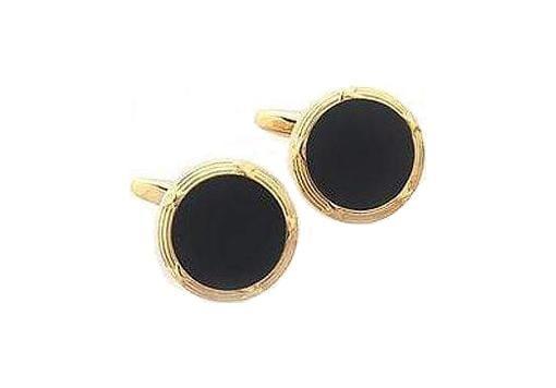 Round Black and Gold Cufflinks & Stud Set - Just White Shirts