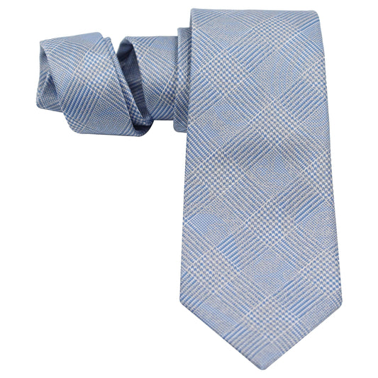 SILVER ON SKY BLUE CHECK SILK TIE - Just White Shirts