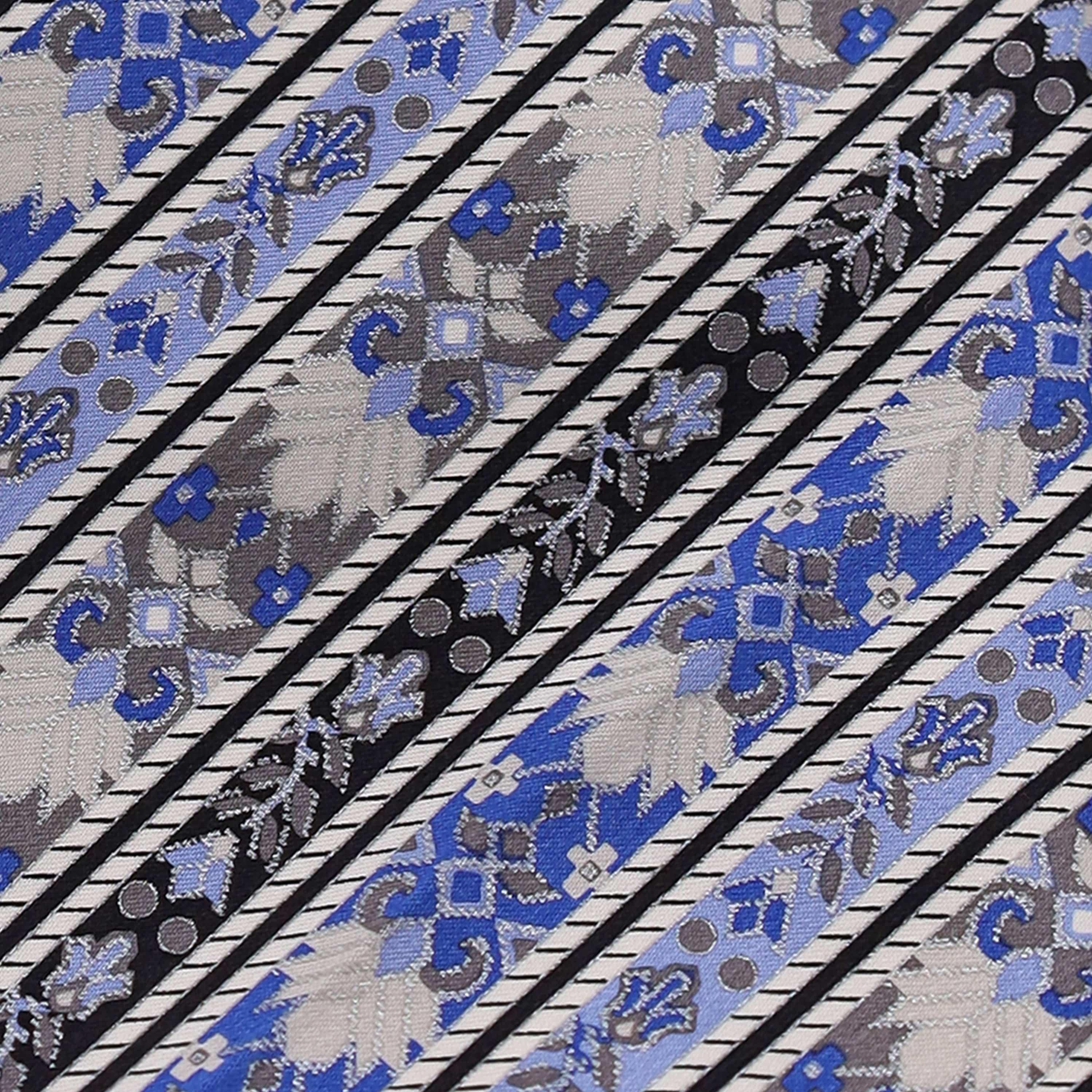 SKY BLUE SILVER AND BLACK STRIPE SILK TIE - Just White Shirts