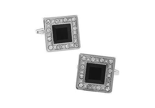 Square Black Crystal Silver Metal Cufflinks - Just White Shirts
