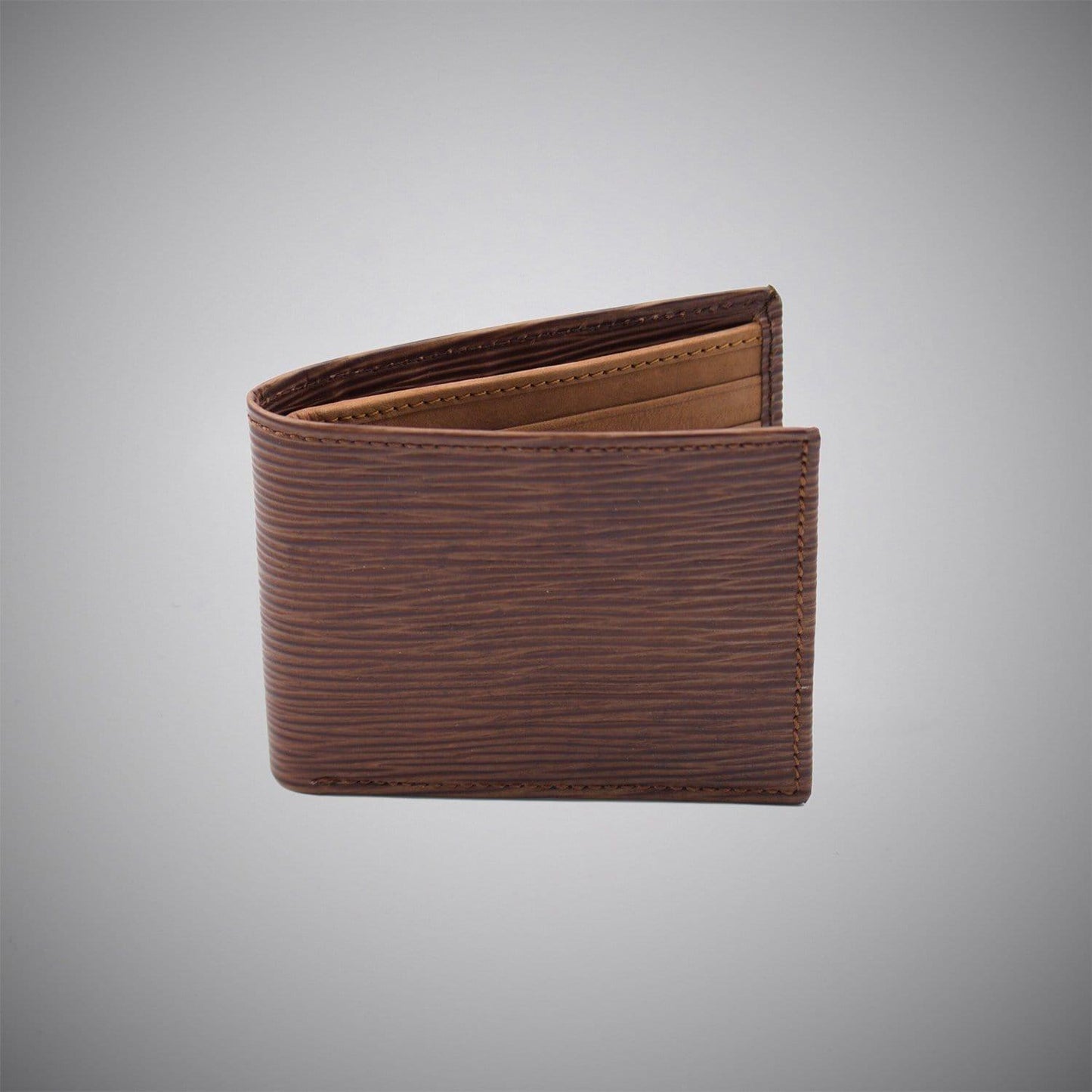 Tan Wood Grain Embossed Calf Leather Wallet With Tan Suede Interior - Just White Shirts