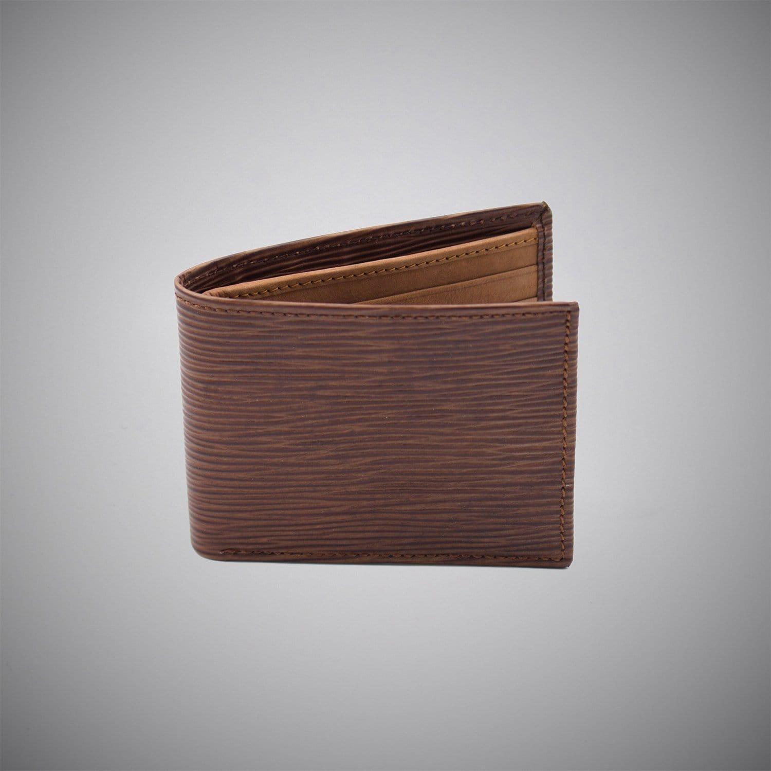 Tan Wood Grain Embossed Calf Leather Wallet With Tan Suede Interior - Just White Shirts